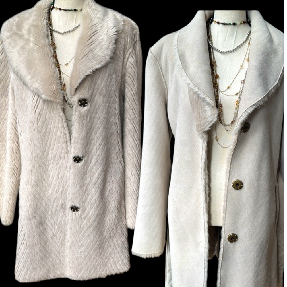 Elegant Beige Women's Coat Size Large | Reversible Coat L | Cruelty free